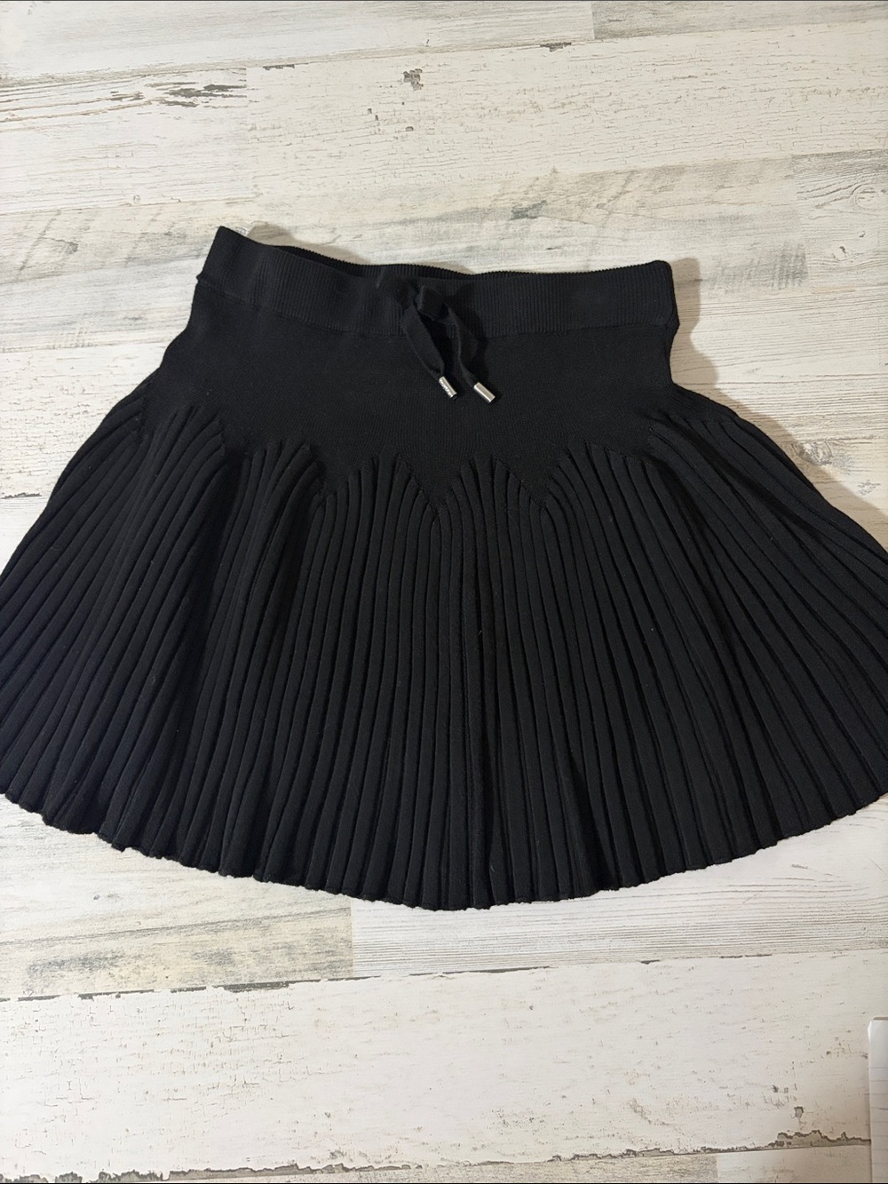 Mayoral Black Pleated Knit Skirt with Drawstring Waist